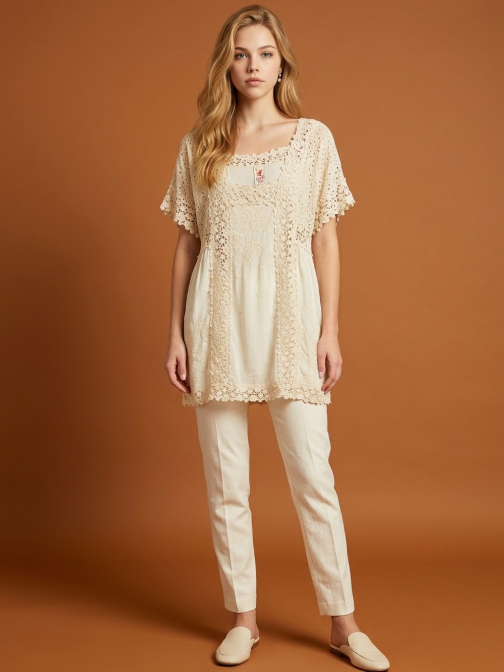 Johnny Was Cream Crochet Lace Dress